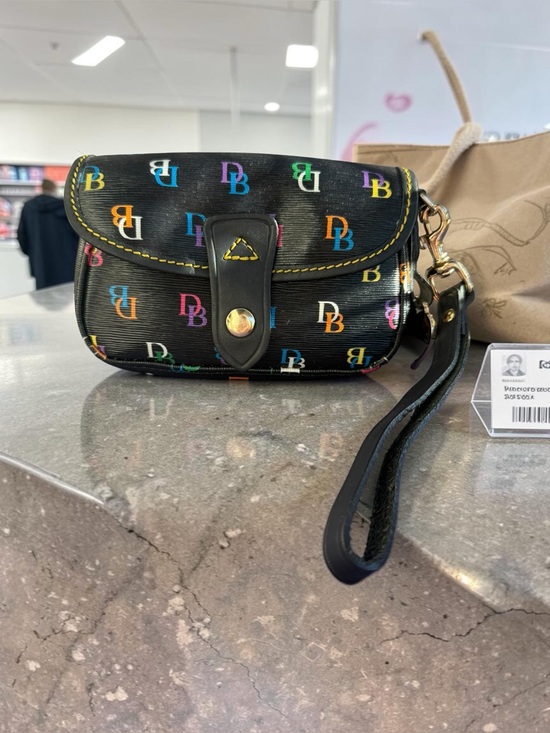 Handbags - Vintage Dooney & Bourke Black Rainbow DB Monogram Wristlet ✨ Y2K